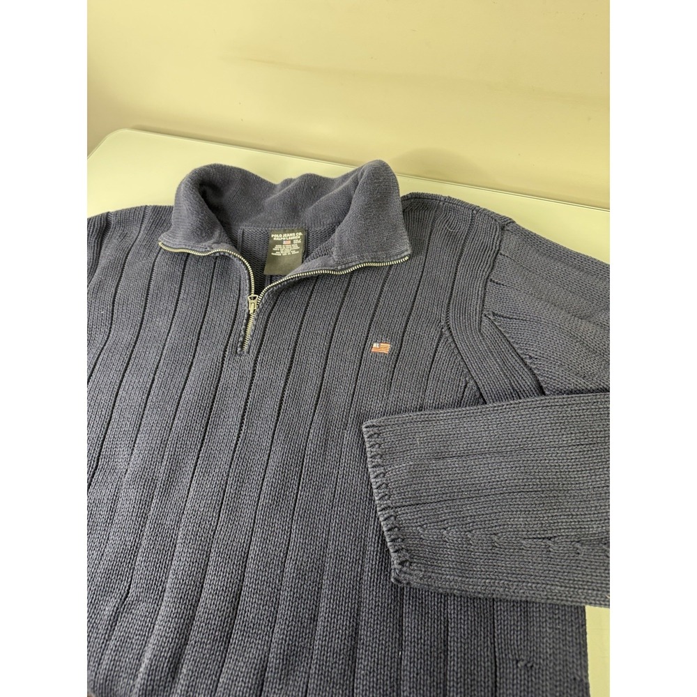 Mens Vintage Polo Ralph Lauren Blue Knit Heavy 1/4 Zip Pullover Sweater Size XXL